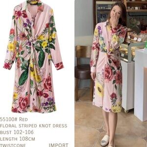 Chicwish FLORAL SOUL TWIST STRIPE SHIRT DRESS
